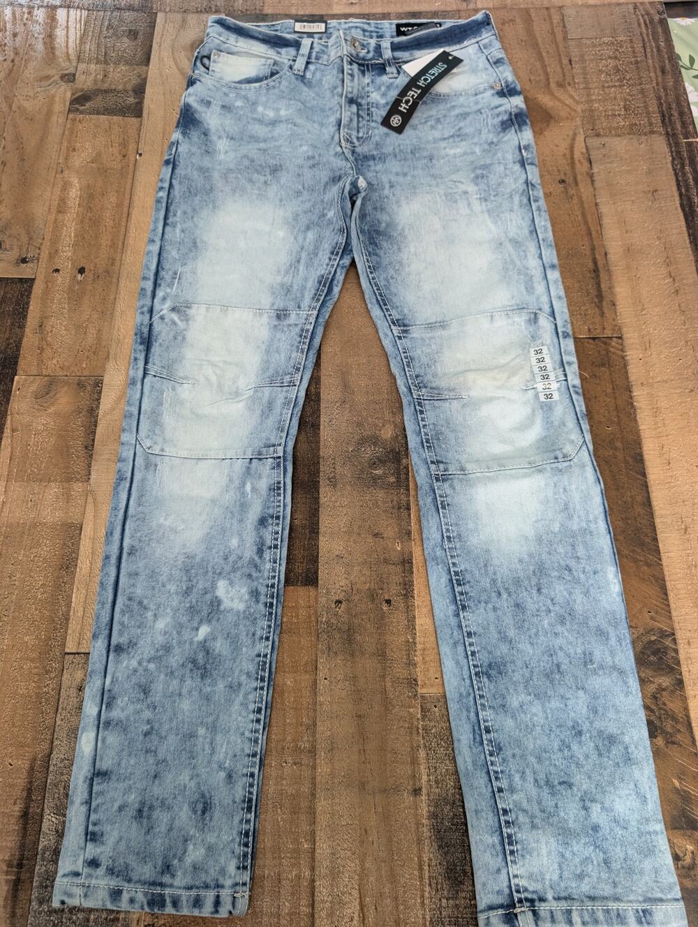 WT02 Stretch Tech Skinny Jeans Light Sand Blue 32x30 New